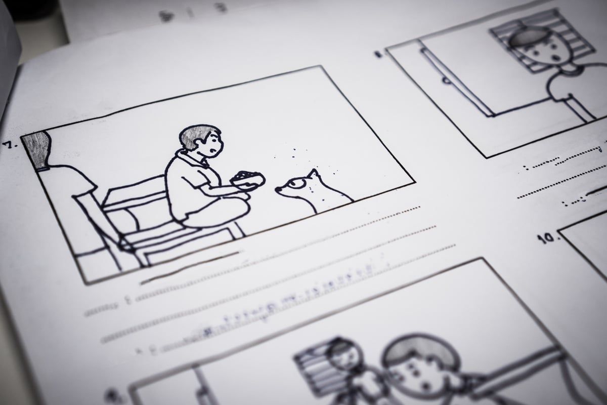 Storyboard or storytelling drawing creative for film process pre-production media films story script for video editors